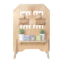 Wooden Mini Countertop Display with Configurable Shelves, Hooks, Pegs